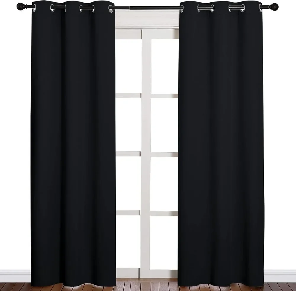 Thermal Insulated Black Blackout Curtains/Drapes 2 Panels, 84x42, Sound Reducing